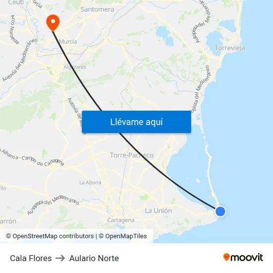 Cala Flores to Aulario Norte map