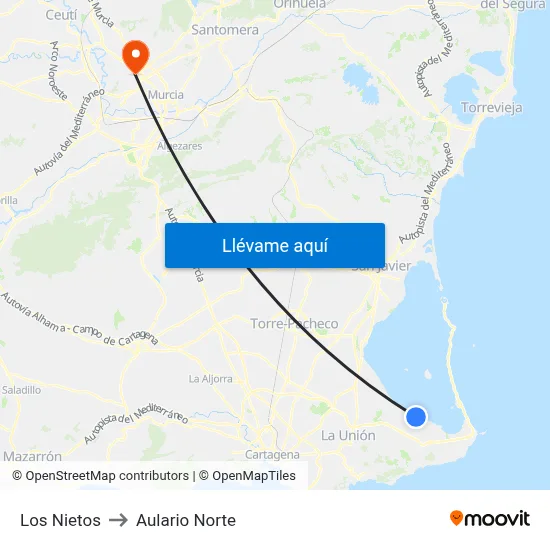 Los Nietos to Aulario Norte map