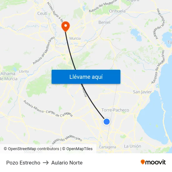 Pozo Estrecho to Aulario Norte map