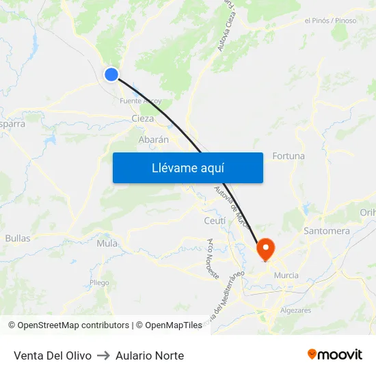 Venta Del Olivo to Aulario Norte map