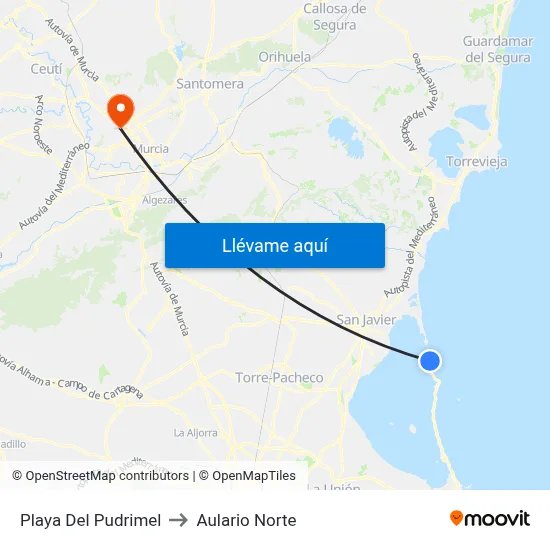 Playa Del Pudrimel to Aulario Norte map