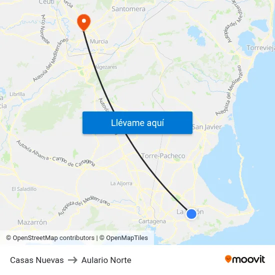 Casas Nuevas to Aulario Norte map