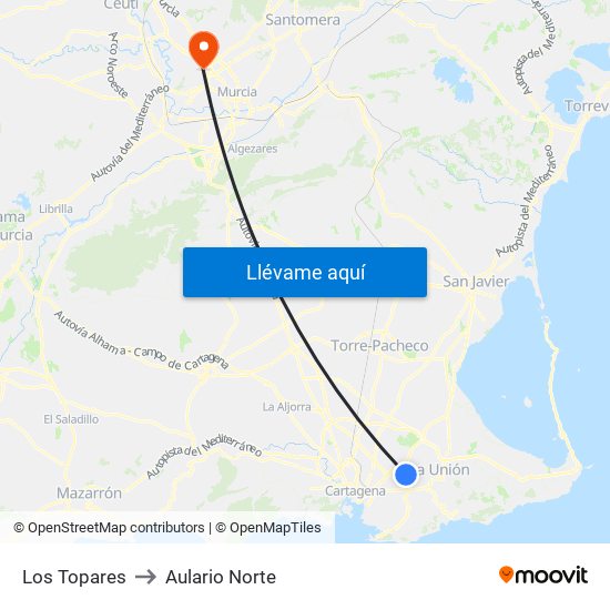 Los Topares to Aulario Norte map