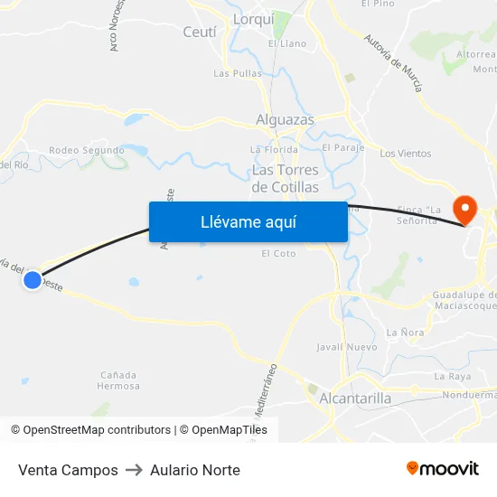 Venta Campos to Aulario Norte map