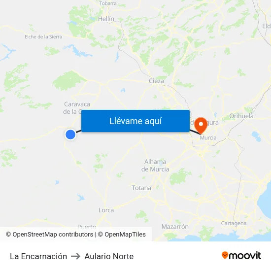La Encarnación to Aulario Norte map