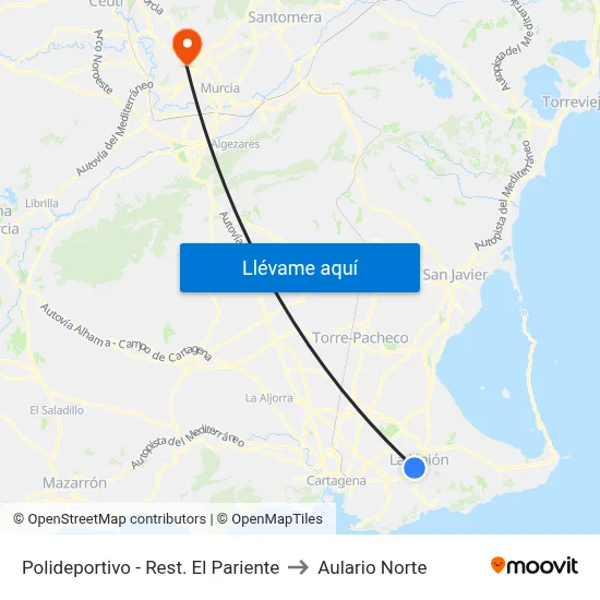 Polideportivo - Rest. El Pariente to Aulario Norte map