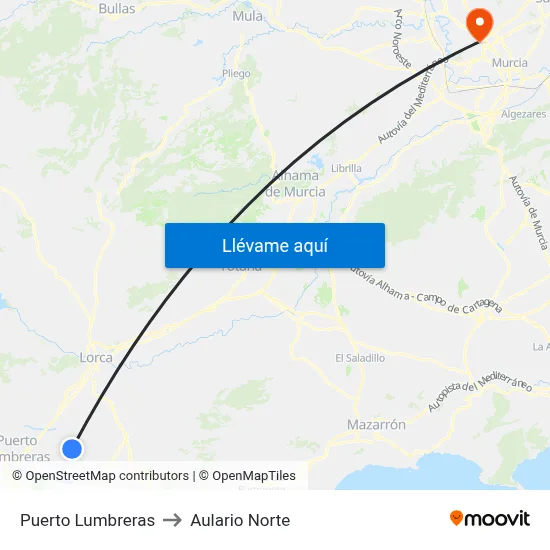 Puerto Lumbreras to Aulario Norte map