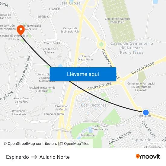 Espinardo to Aulario Norte map