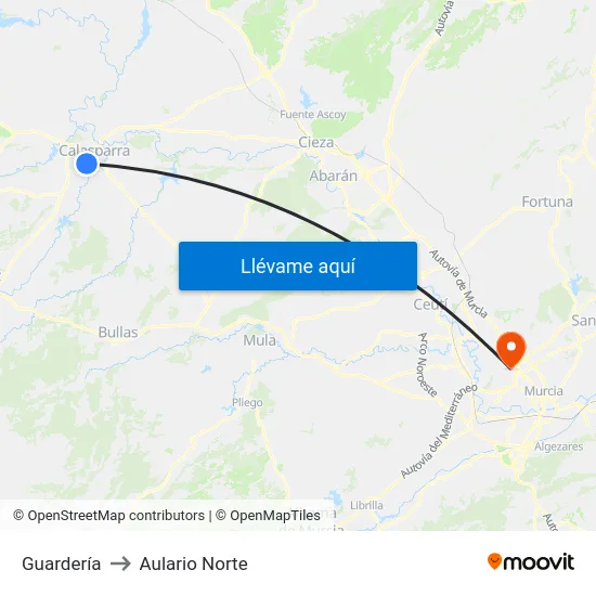 Guardería to Aulario Norte map