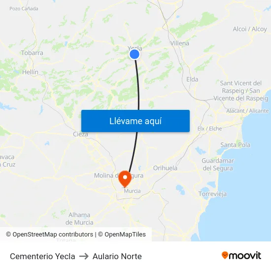Cementerio Yecla to Aulario Norte map