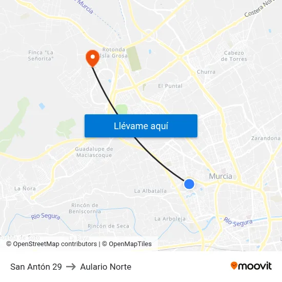 San Antón 29 to Aulario Norte map