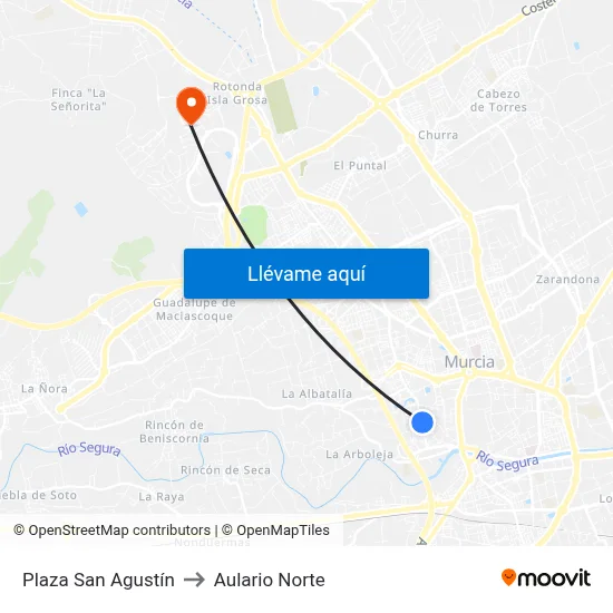 Plaza San Agustín to Aulario Norte map