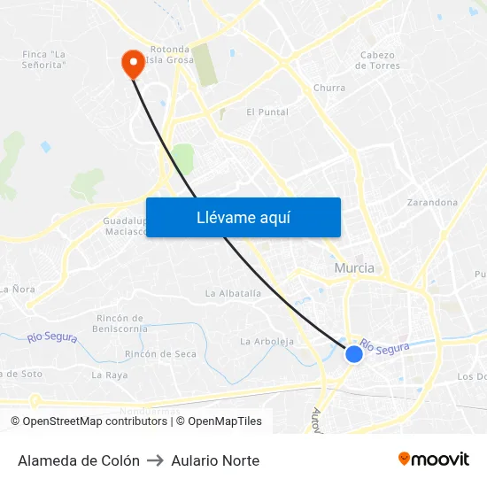 Alameda de Colón to Aulario Norte map