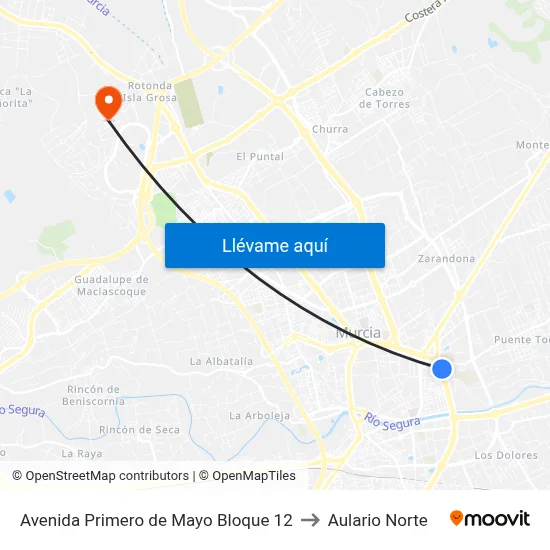Avenida Primero de Mayo Bloque 12 to Aulario Norte map