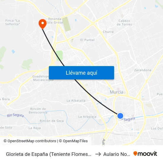 Glorieta de España (Teniente Flomesta, 3) to Aulario Norte map