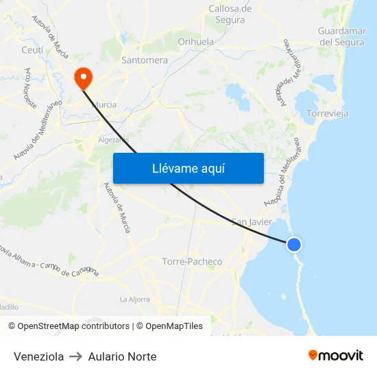 Veneziola to Aulario Norte map