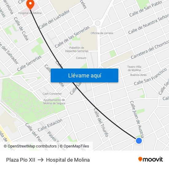 Plaza Pío XII to Hospital de Molina map