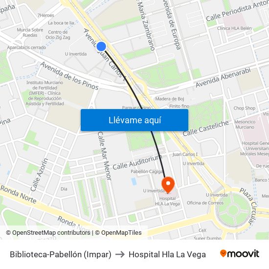 Biblioteca-Pabellón (Impar) to Hospital Hla La Vega map