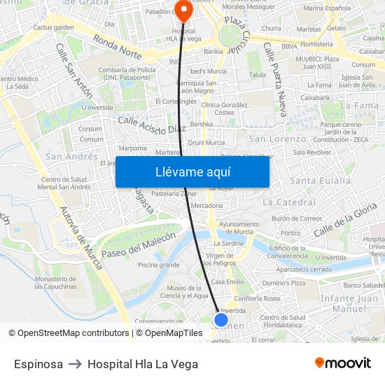 Espinosa to Hospital Hla La Vega map