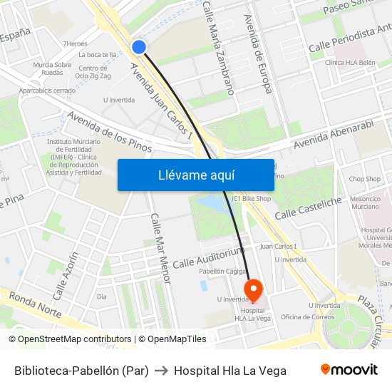 Biblioteca-Pabellón (Par) to Hospital Hla La Vega map