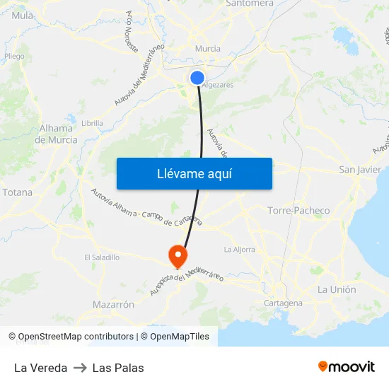 La Vereda to Las Palas map