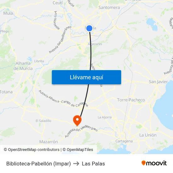 Biblioteca-Pabellón (Impar) to Las Palas map