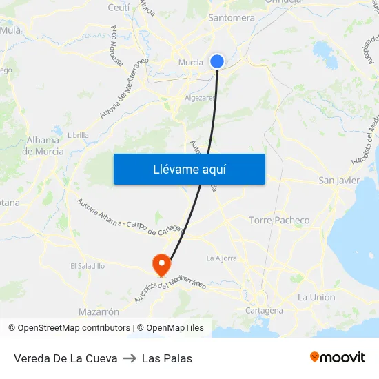 Vereda De La Cueva to Las Palas map