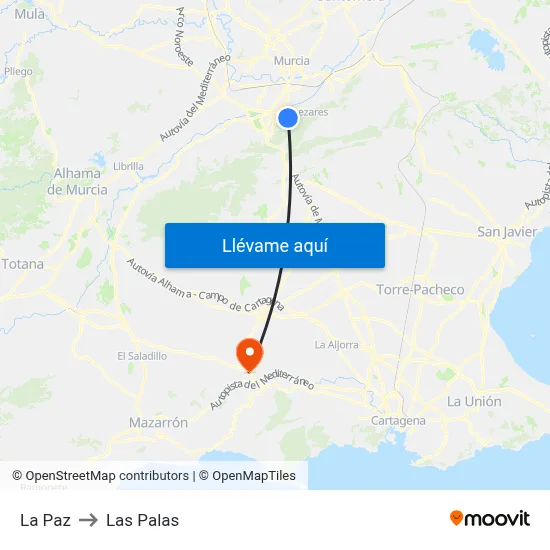 La Paz to Las Palas map