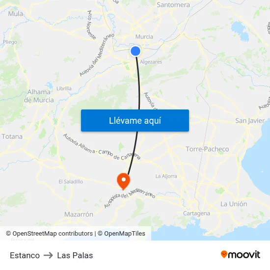 Estanco to Las Palas map