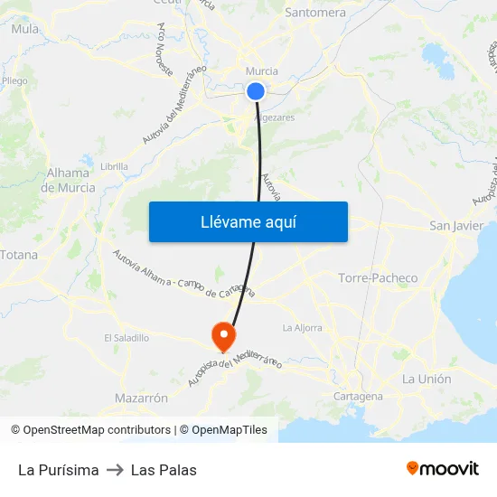 La Purísima to Las Palas map