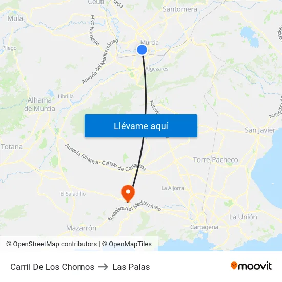 Carril De Los Chornos to Las Palas map