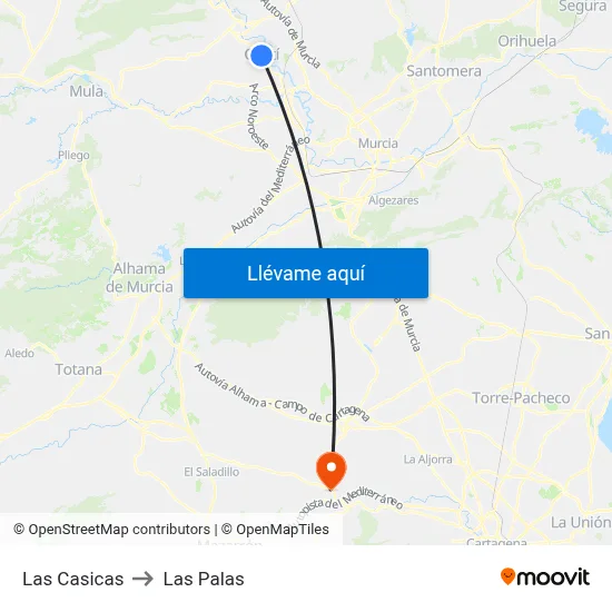 Las Casicas to Las Palas map