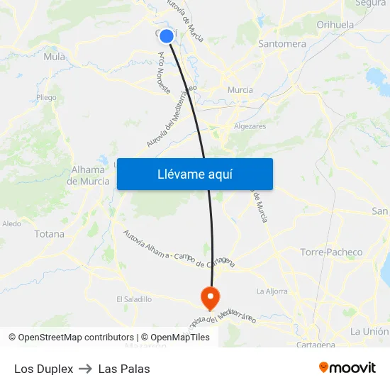 Los Duplex to Las Palas map
