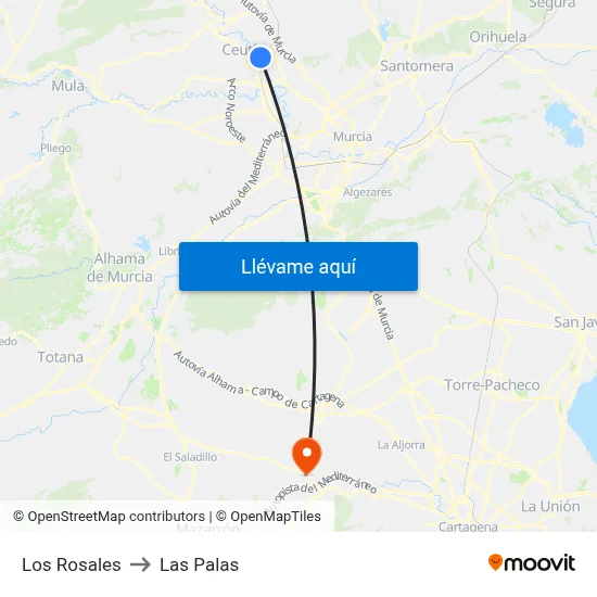 Los Rosales to Las Palas map