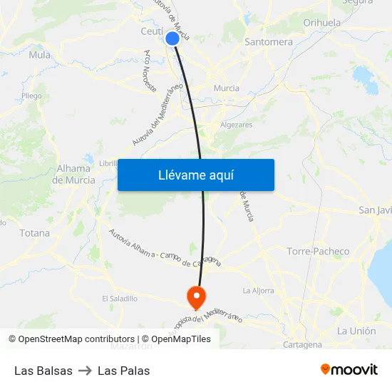 Las Balsas to Las Palas map