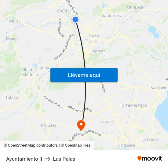 Ayuntamiento II to Las Palas map