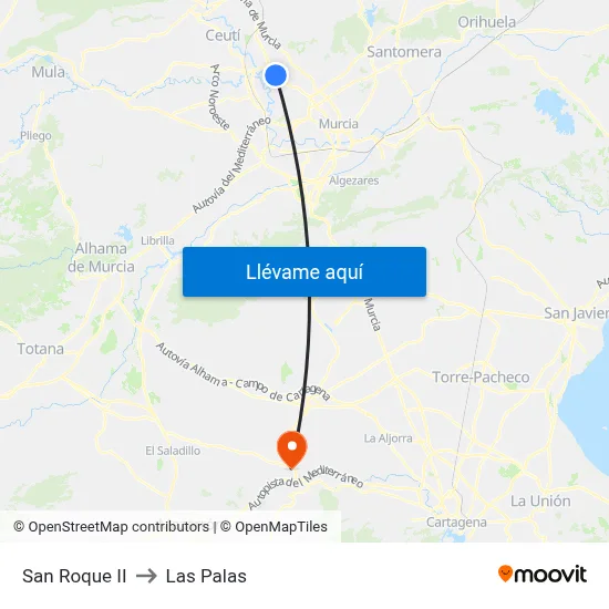 San Roque II to Las Palas map