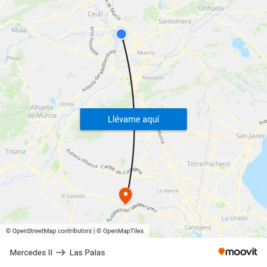 Mercedes II to Las Palas map