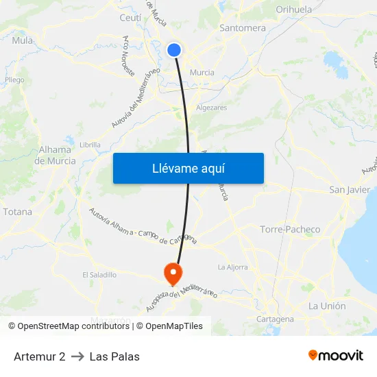 Artemur 2 to Las Palas map