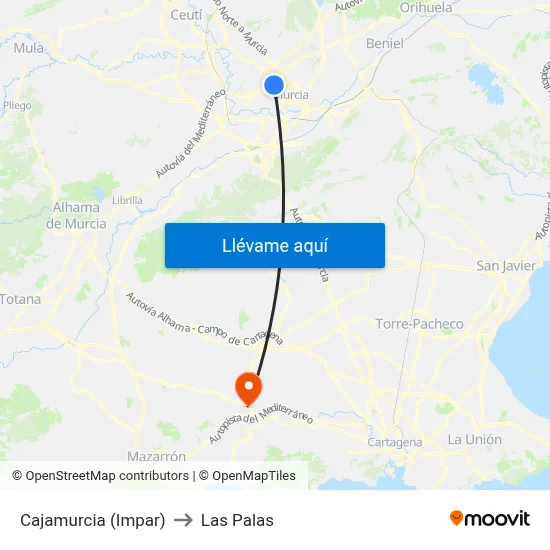 Cajamurcia (Impar) to Las Palas map