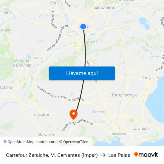 Carrefour Zaraiche, M. Cervantes (Impar) to Las Palas map
