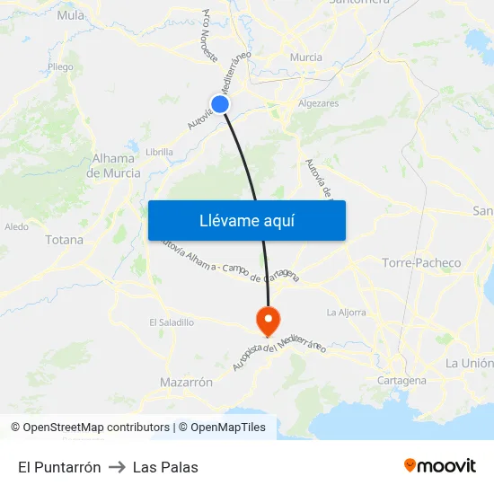 El Puntarrón to Las Palas map