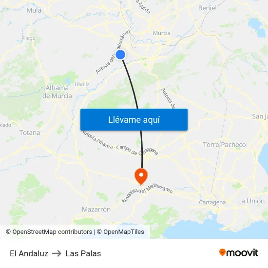 El Andaluz to Las Palas map