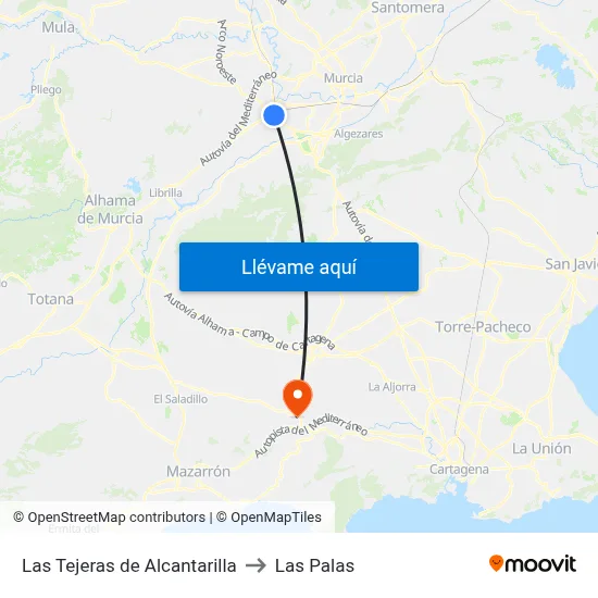 Las Tejeras de Alcantarilla to Las Palas map