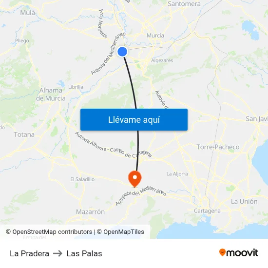 La Pradera to Las Palas map