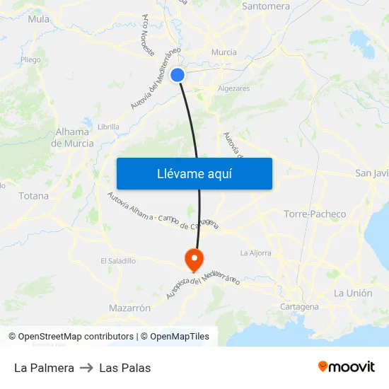 La Palmera to Las Palas map