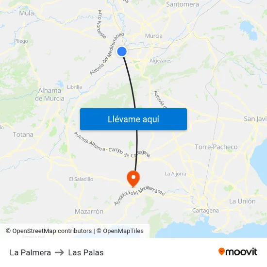 La Palmera to Las Palas map