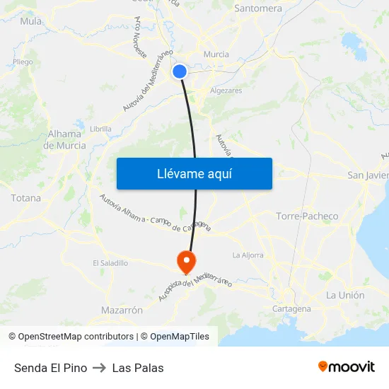 Senda El Pino to Las Palas map