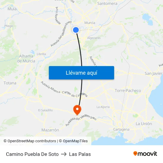 Camino Puebla De Soto to Las Palas map