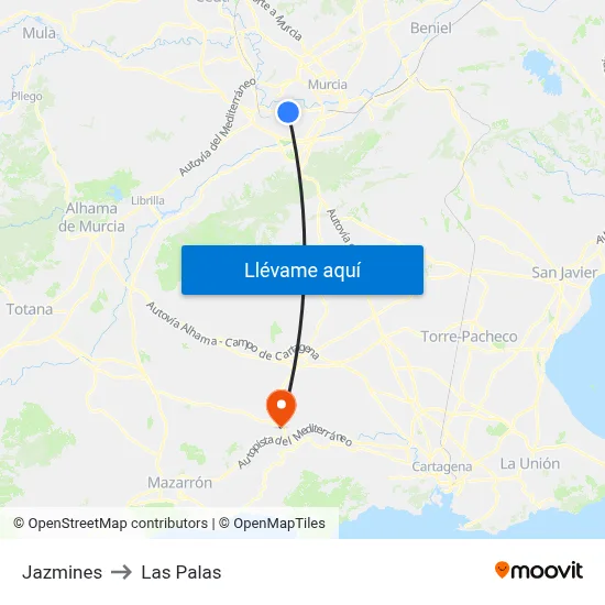 Jazmines to Las Palas map